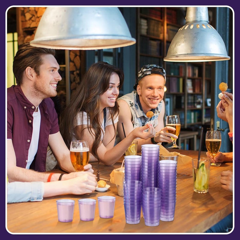 Tioncy 100 Pcs Neon Plastic Shot Glasses 1 oz disposable shot glasses colored Mini Party Drinking Cups for Cocktail Whiskey Wine Birthday Christmas New Year Party(Purple) - Image 5